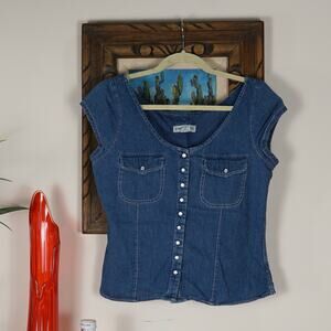 Vintage 90s Banana Republic denim chambray button up shirt 8
